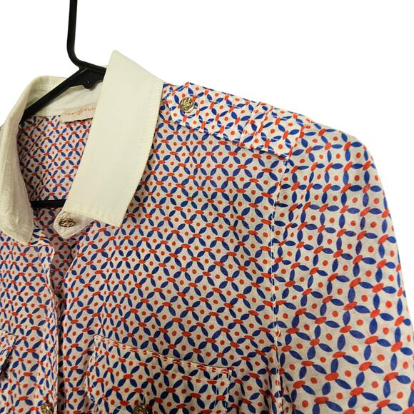 Tory Burch Brigitte Contrast Trim Blouse Old Money Quiet Luxury Ivy League Sz 4 - Picture 6 of 10